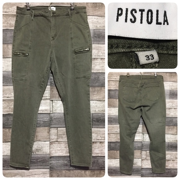 Pistola Cargo Pocket Jeans Women’s 33 Green (Inseam 26.5) Stretch Casual - Picture 1 of 12